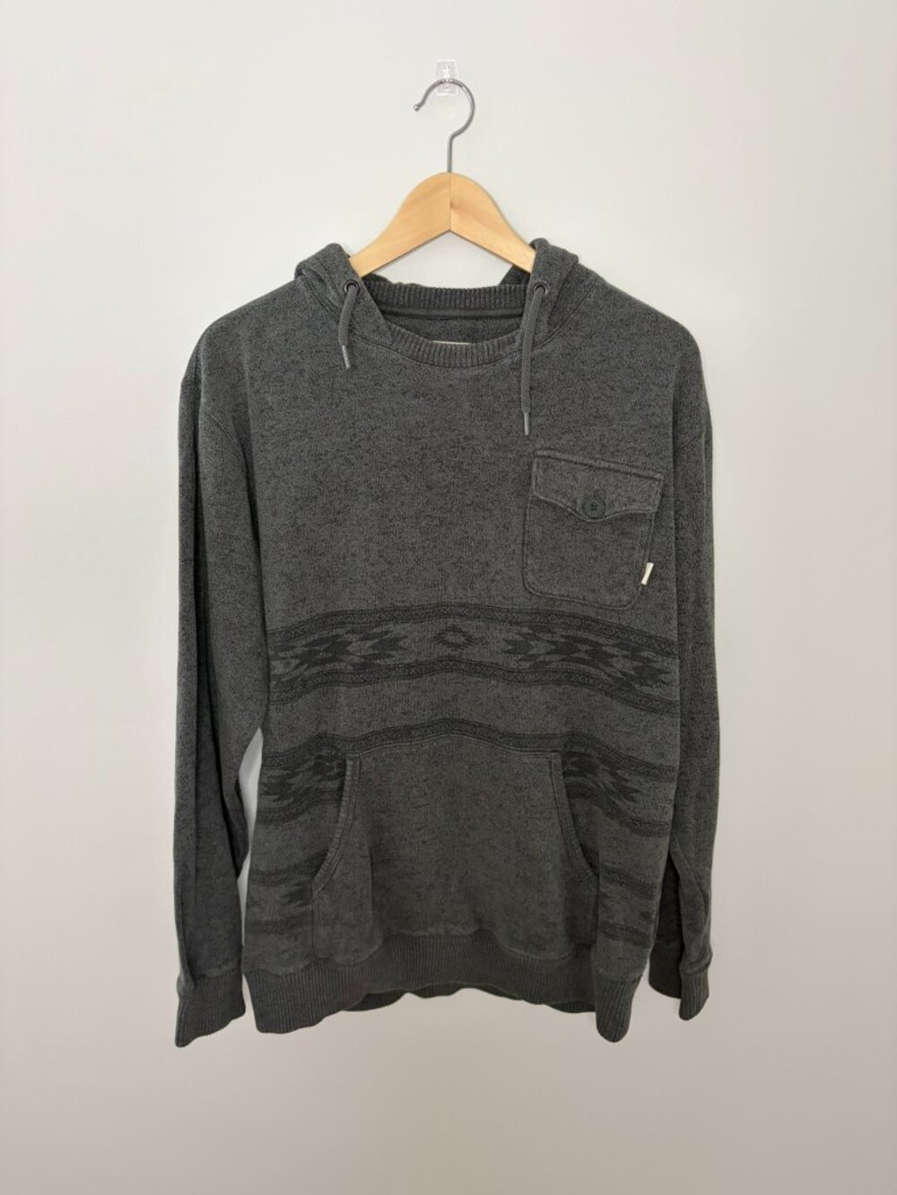 Vans Men's Medium Knit Hoodie Sweater Aztec Tribal Pocket Dark Gray Forest Green